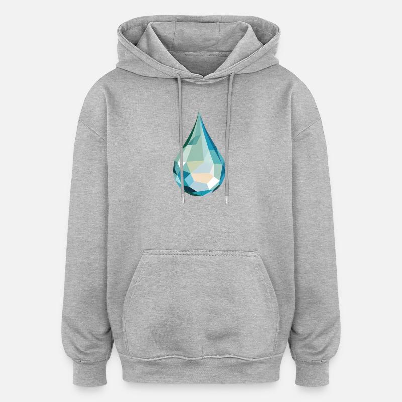 Wassertropfen - Cooles Low Poly Logo - Oversized Unisex Hoodie - Grau meliert