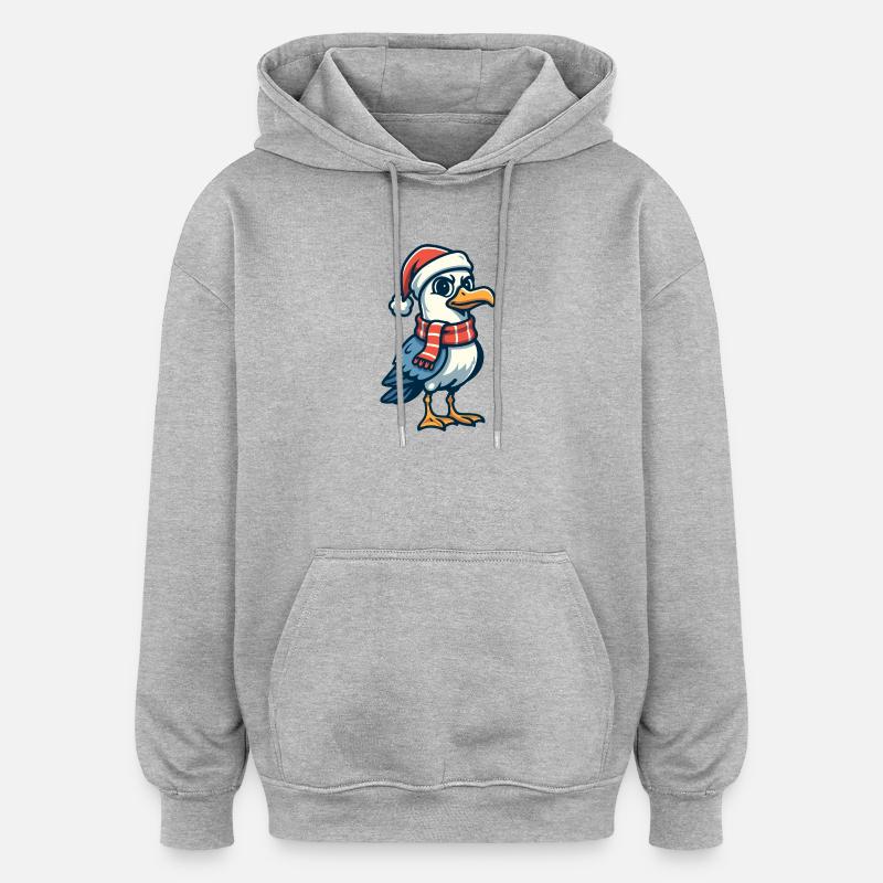 Mouette avec chapeau de Noël - Sweat à capuche oversize unisexe - gris chiné