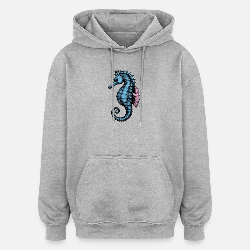 Hippocampe - Sweat à capuche oversize unisexe - gris chiné