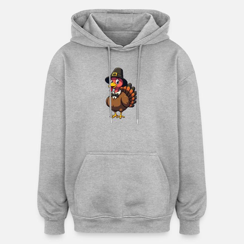 Thanksgiving Drôle Dinde de Thanksgiving - Sweat à capuche oversize unisexe - gris chiné