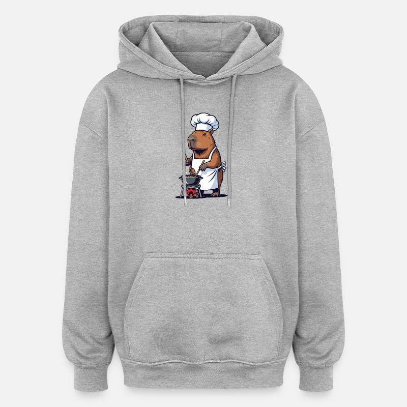 Chef Capybara Chef au Pot - Sweat à capuche oversize unisexe - gris chiné