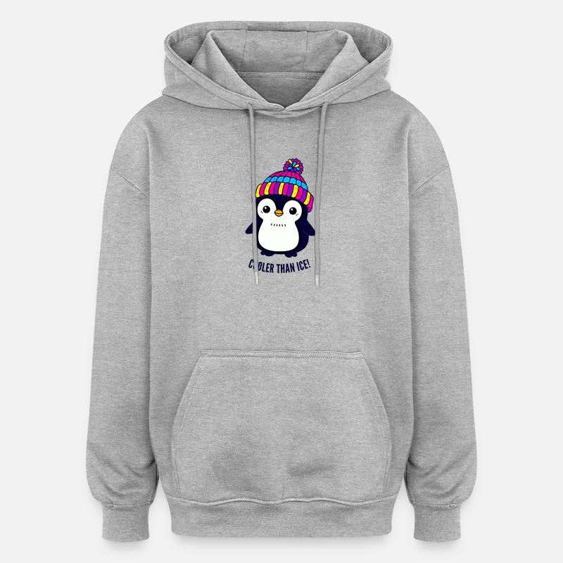 Pinguin mit dem bunten Hut - Oversized Unisex Hoodie - Grau meliert