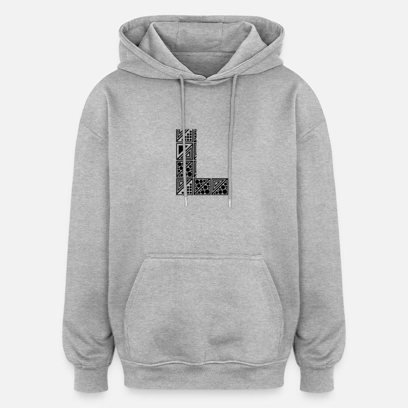 Lettre L - Sweat à capuche oversize unisexe - gris chiné