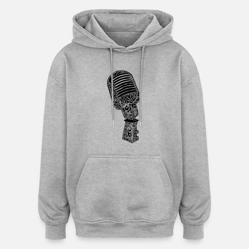 Tribal Old Microphone scolaire - Sweat à capuche oversize unisexe - gris chiné