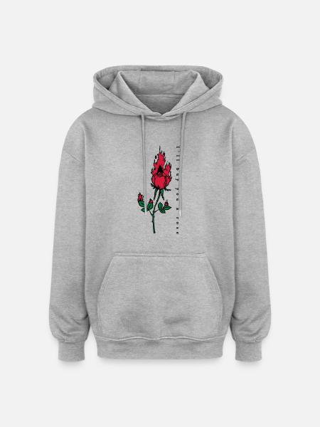 Burning Rose Print - Oversized Unisex Hoodie - heather grey