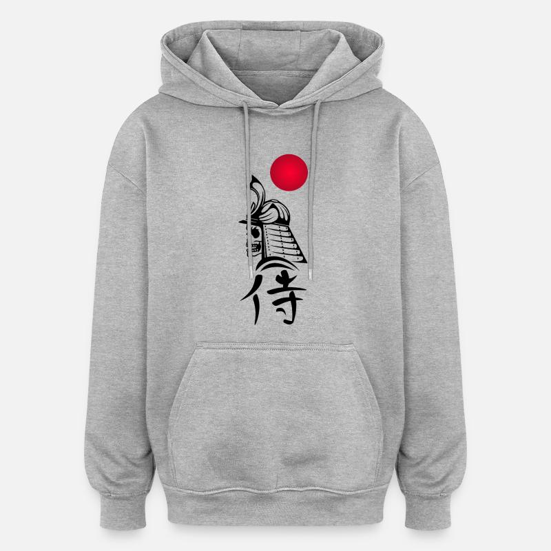 Schwarzer Samurai und Rote Sonne - Oversized Unisex Hoodie - Grau meliert