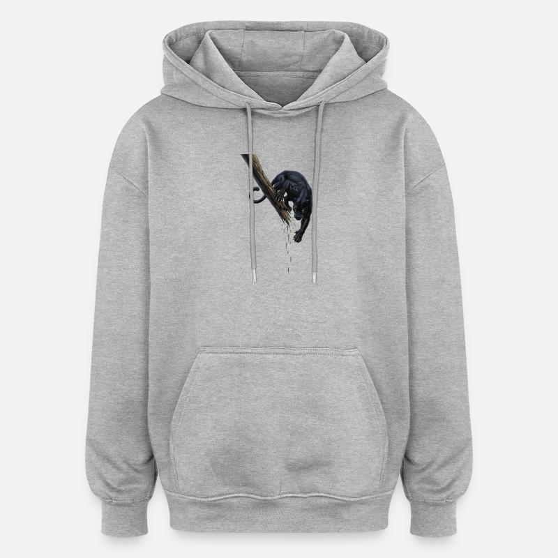 Panthère de nuit sur la branche - Sweat à capuche oversize unisexe - gris chiné
