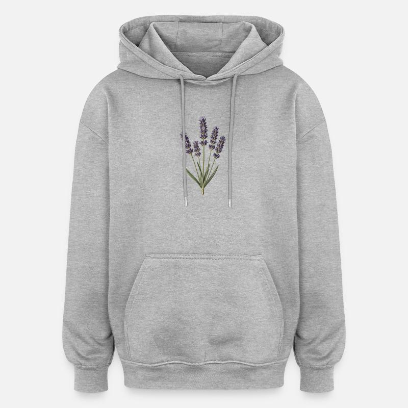 Lavande gravure botanique - Sweat à capuche oversize unisexe - gris chiné