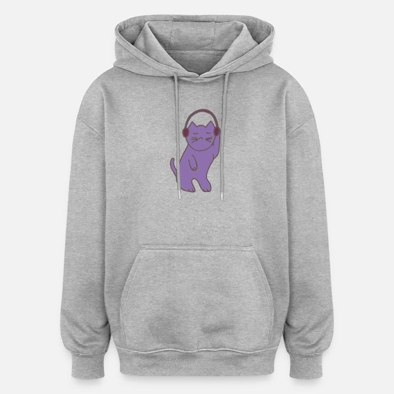 Lila Katzen mit Kopfhörer - Oversized Unisex Hoodie - Grau meliert