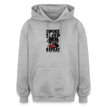 Smoke Sleep Repeat BBQ Design - Oversized Unisex Hoodie - Grau meliert - Vorne - Noah (186cm)