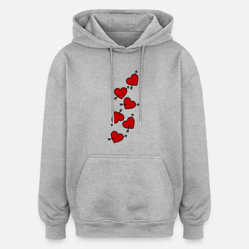 Coeurs Flèche Coeur Amour - Sweat à capuche oversize unisexe - gris chiné