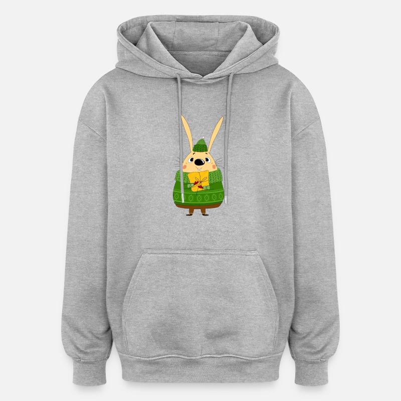 Rabbit and gift box - Oversized Unisex Hoodie - heather grey