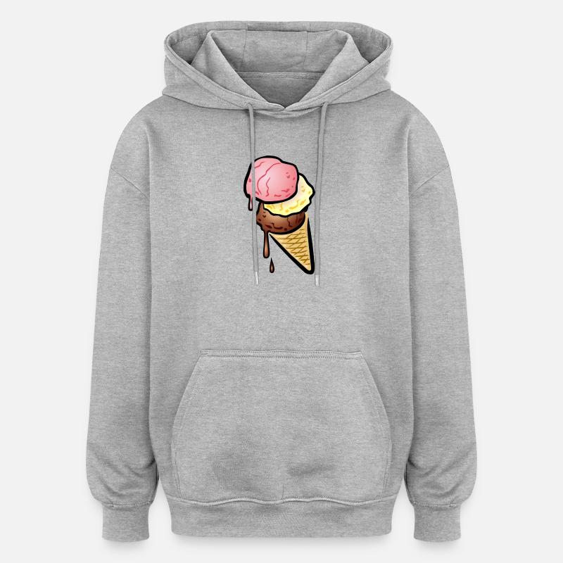 Eistüte mit drei Kugeln Eis - Oversized Unisex Hoodie - Grau meliert