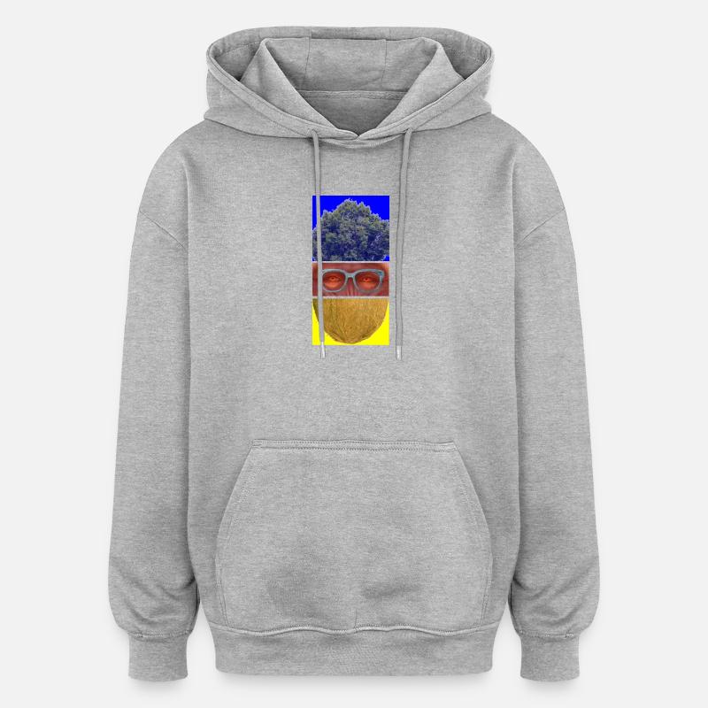 Triptyque coloré: arbre, visage et noix - Sweat à capuche oversize unisexe - gris chiné