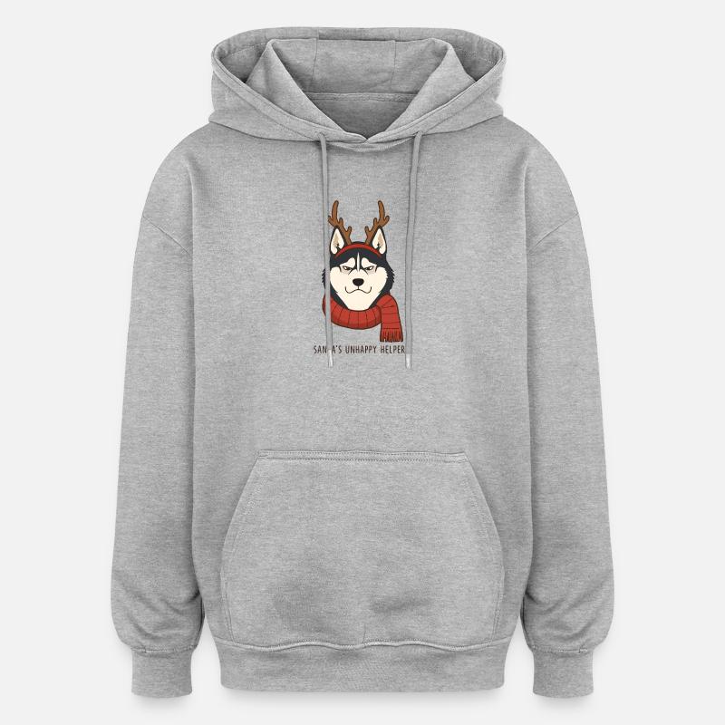 Grumpy Husky – Santa’s Unhappy Helper - Sweat à capuche oversize unisexe - gris chiné