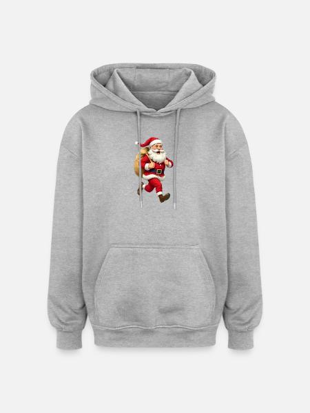 Santa Claus running - Oversized Unisex Hoodie - heather grey