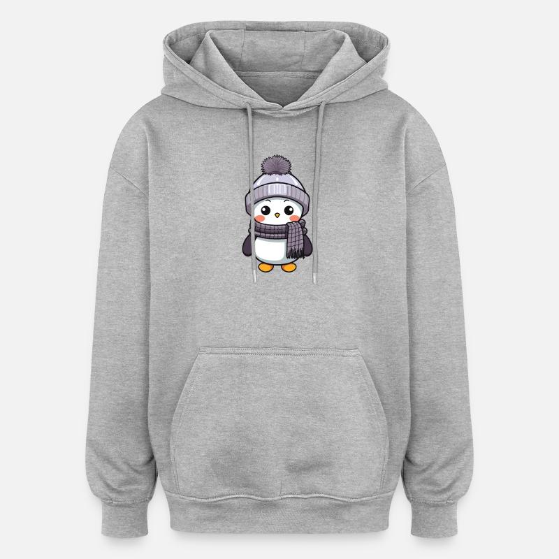 Pingouin Hiver Animal Bébé Bande Dessinée - Sweat à capuche oversize unisexe - gris chiné