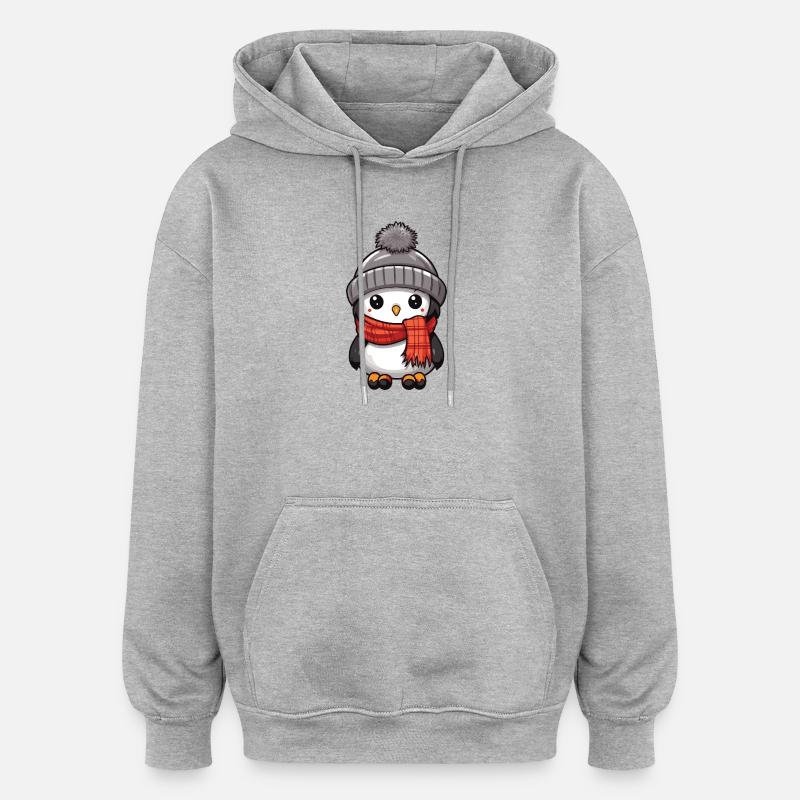 Pingouin Hiver Animal Bébé Bande Dessinée - Sweat à capuche oversize unisexe - gris chiné