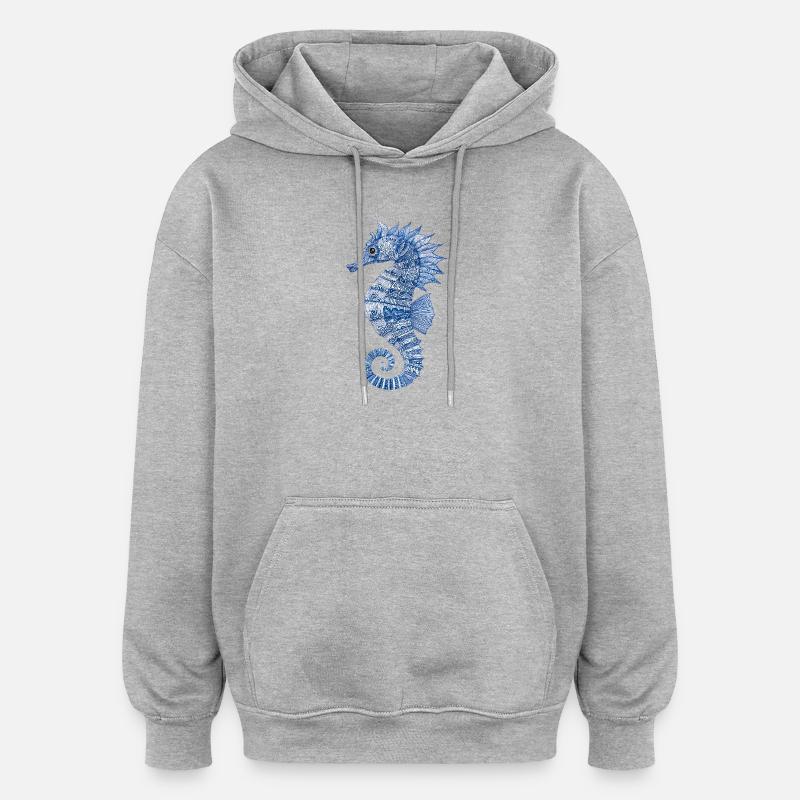 Seepferdchen Muster – Maritimes Kunstmotiv - Oversized Unisex Hoodie - Grau meliert