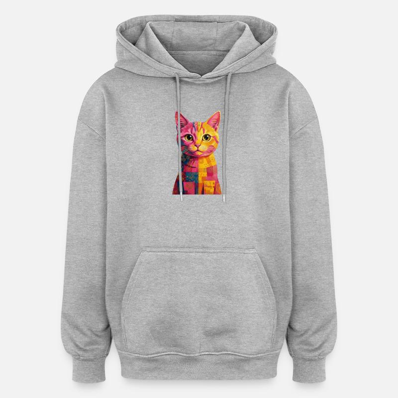 Pop Art Katze - bunt - Oversized Unisex Hoodie - Grau meliert