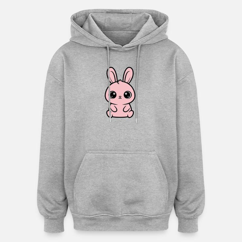 Kawaii Bunny Grands Yeux Roses Mignons - Sweat à capuche oversize unisexe - gris chiné