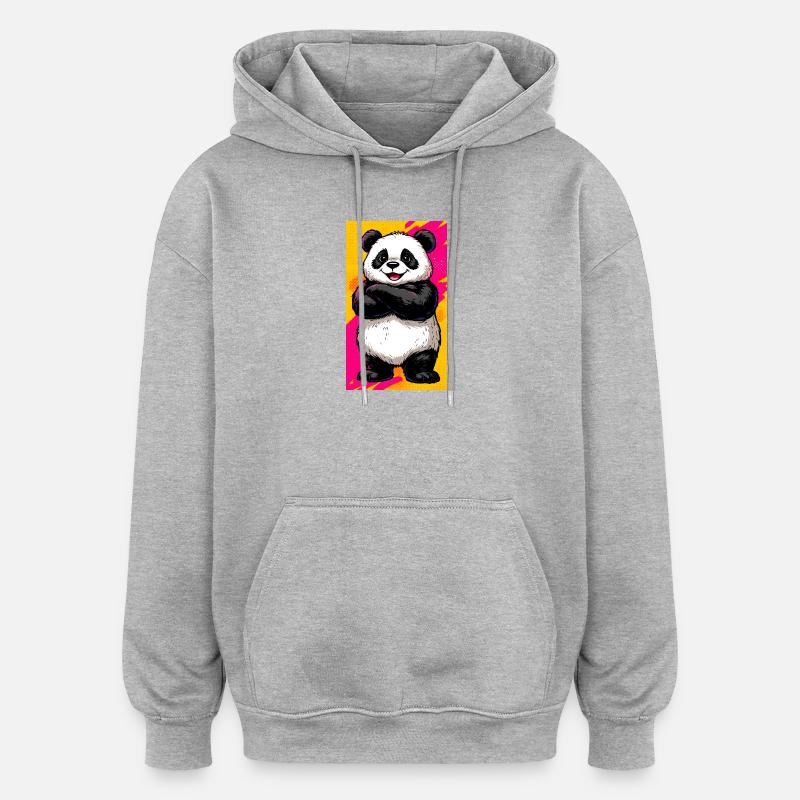 panda - Sweat à capuche oversize unisexe - gris chiné