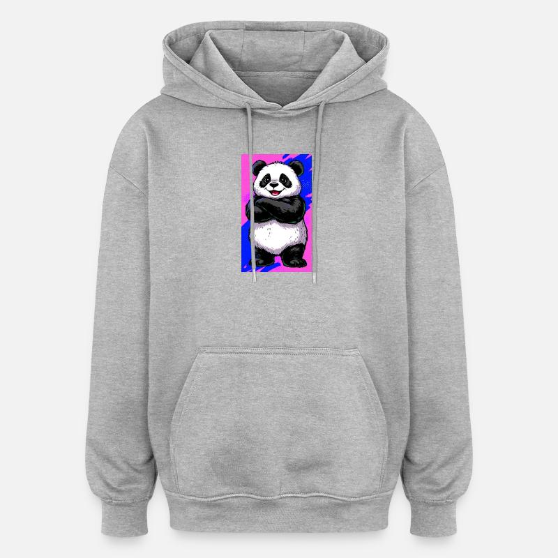 panda - Sweat à capuche oversize unisexe - gris chiné