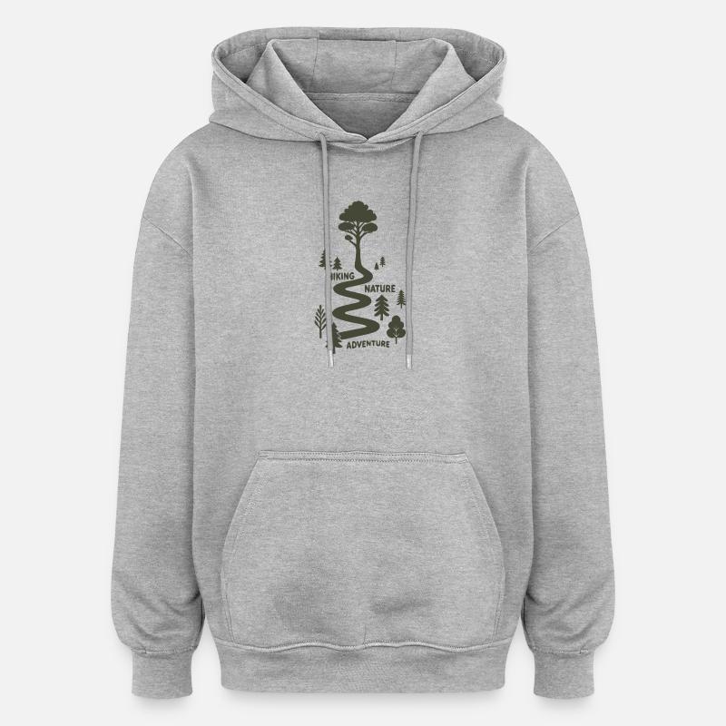 Sentier forestier Aventure Nature Motif - Sweat à capuche oversize unisexe - gris chiné