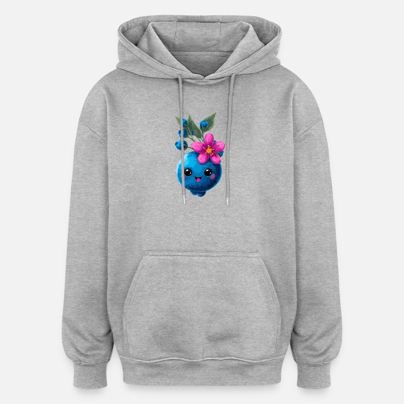 Ami aux myrtilles avec fleur - Sweat à capuche oversize unisexe - gris chiné
