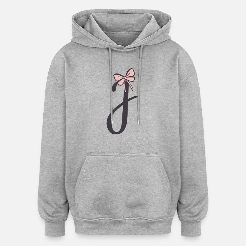 Ruban Lettre Initiale J - Sweat à capuche oversize unisexe - gris chiné