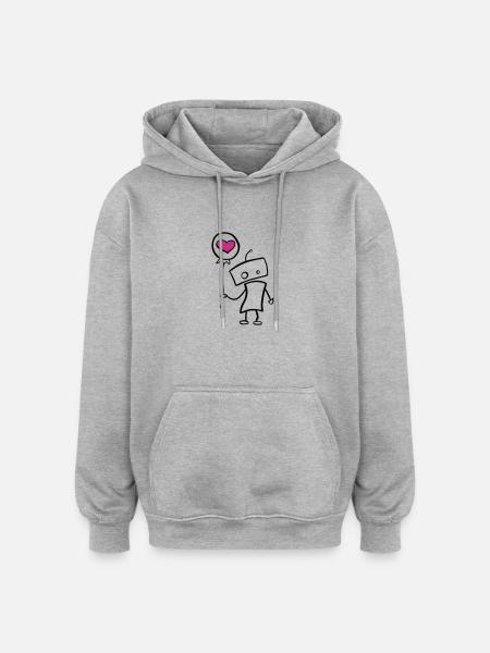 Verliebter Roboter mit Herz - Oversized Unisex Hoodie - Grau meliert