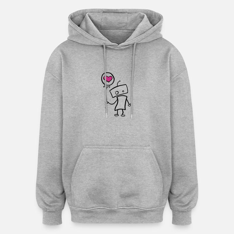 Verliebter Roboter mit Herz - Oversized Unisex Hoodie - Grau meliert