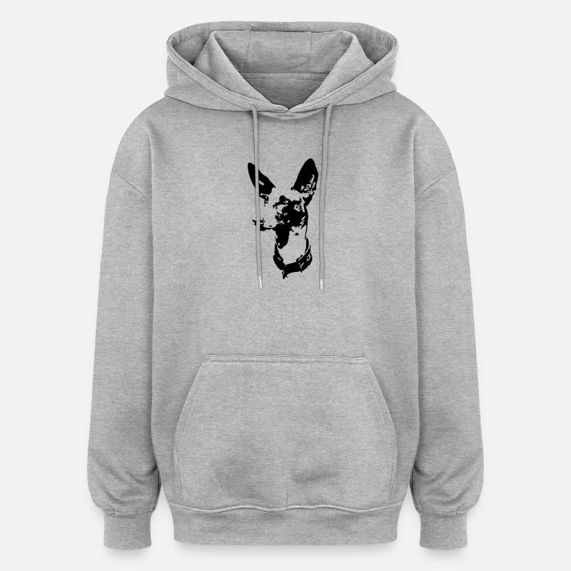 Tête de podenco - Sweat à capuche oversize unisexe - gris chiné