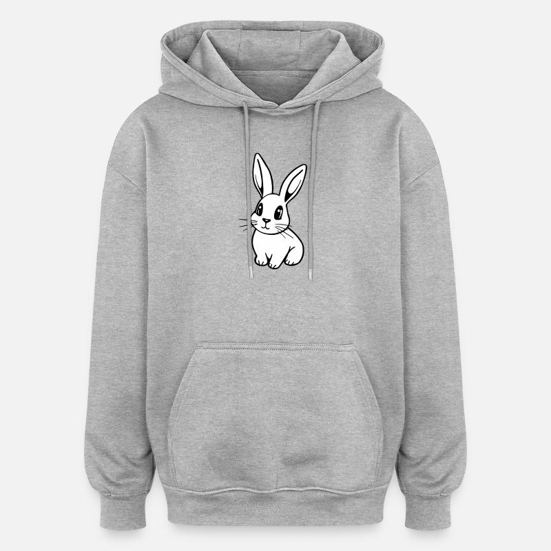 Lapin blanc mignon de Pâques  - Sweat à capuche oversize unisexe - gris chiné