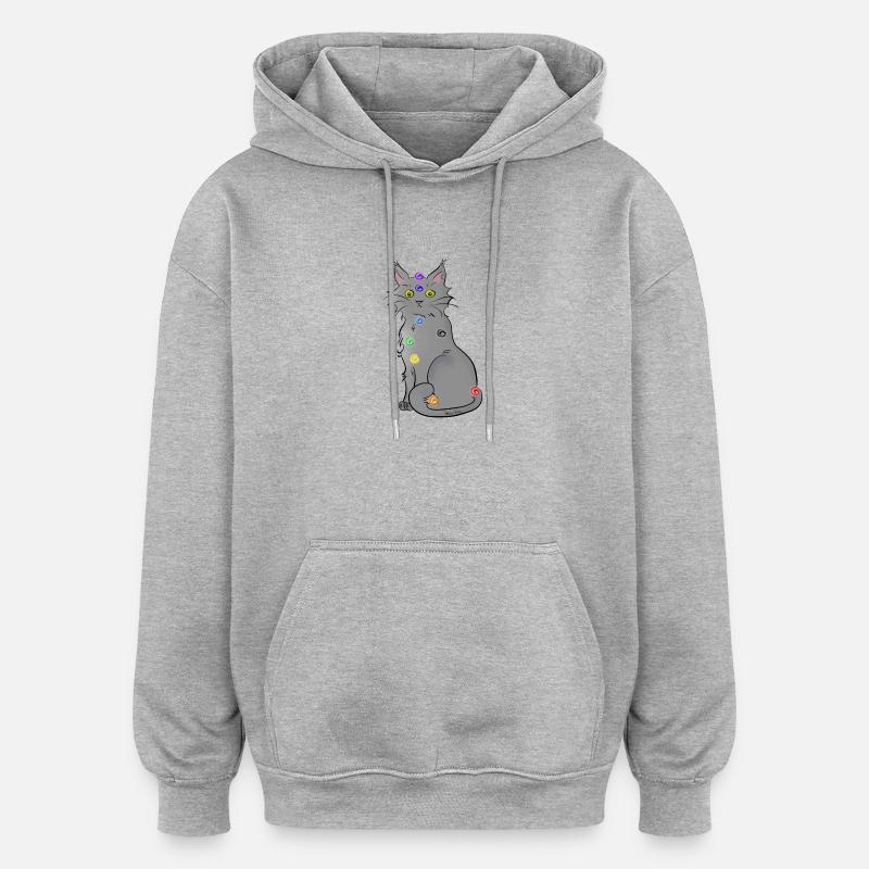 Chat-kra - Sweat à capuche oversize unisexe - gris chiné