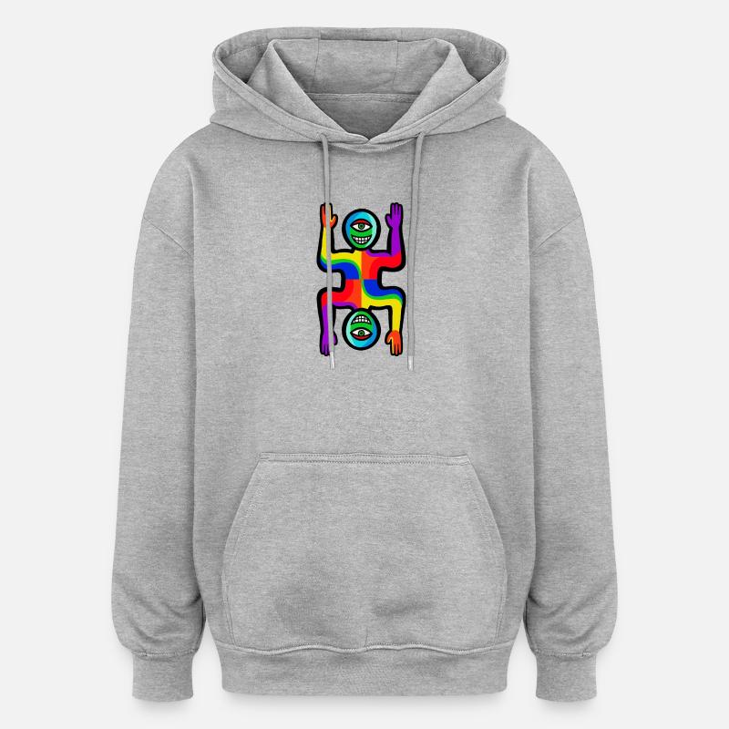 Regenbogen-Zwei-Gesichter-Figur - Oversized Unisex Hoodie - Grau meliert