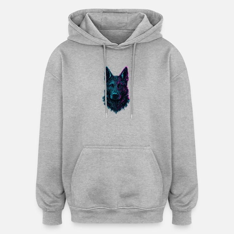 Design Berger Allemand Cyber Tech Néon - Sweat à capuche oversize unisexe - gris chiné