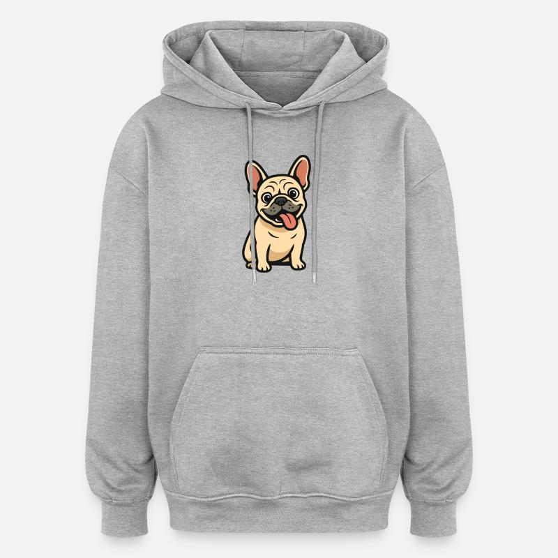 Dessin animé de bouledogue français - Sweat à capuche oversize unisexe - gris chiné