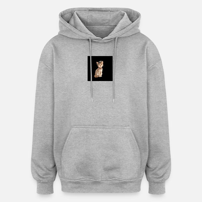 Kätzchen mit Fedora-Fliege - Oversized Unisex Hoodie - Grau meliert