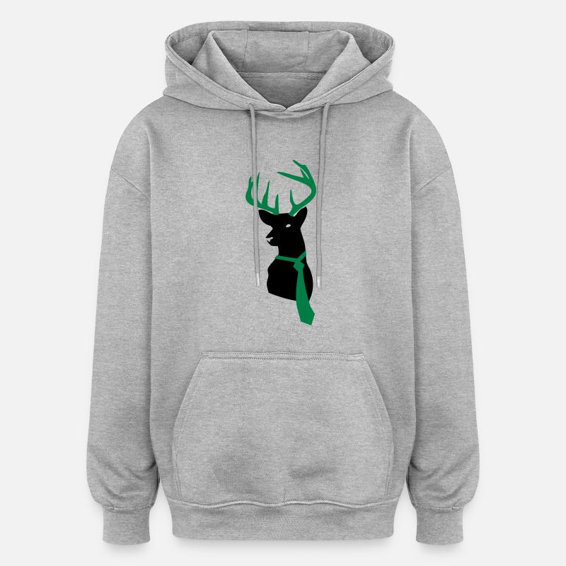 Cerfs avec cravate - Sweat à capuche oversize unisexe - gris chiné