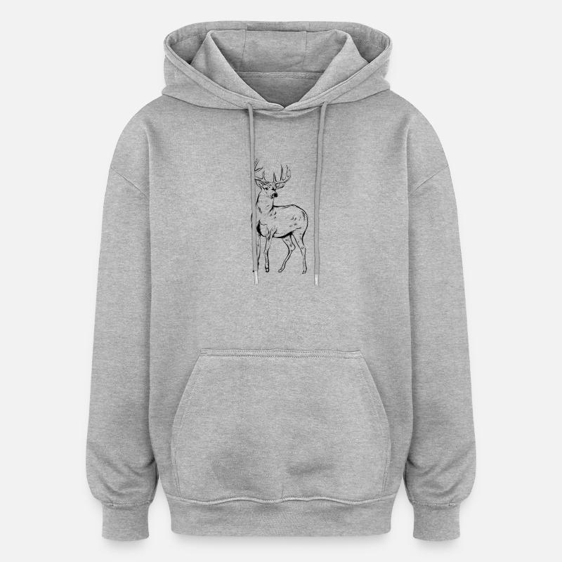 cerf - Sweat à capuche oversize unisexe - gris chiné