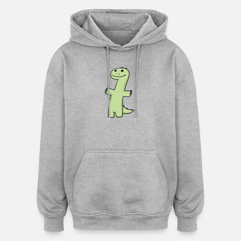 Vert dinosaure - Sweat à capuche oversize unisexe - gris chiné