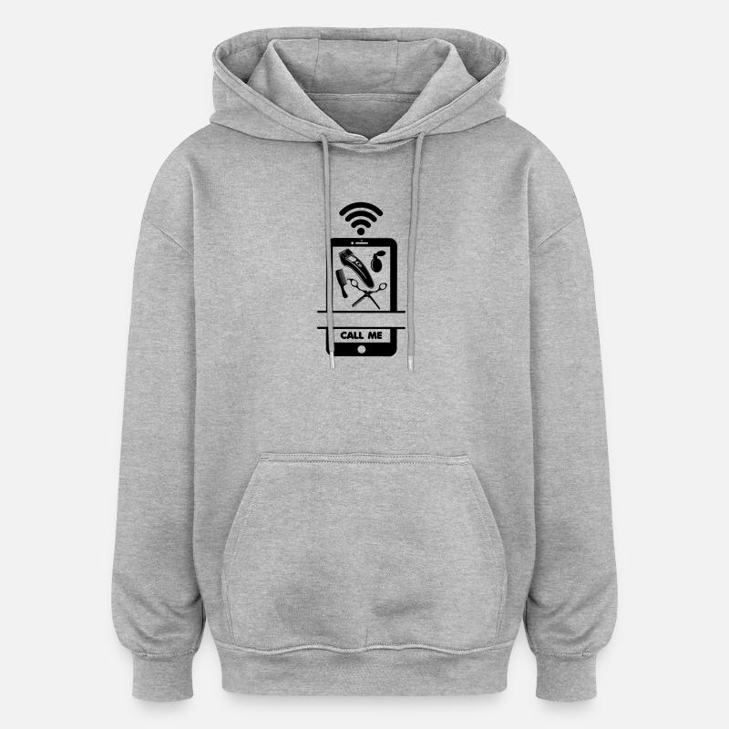 Appelez-moi téléphone coiffeur Coupe de cheveux - Sweat à capuche oversize unisexe - gris chiné