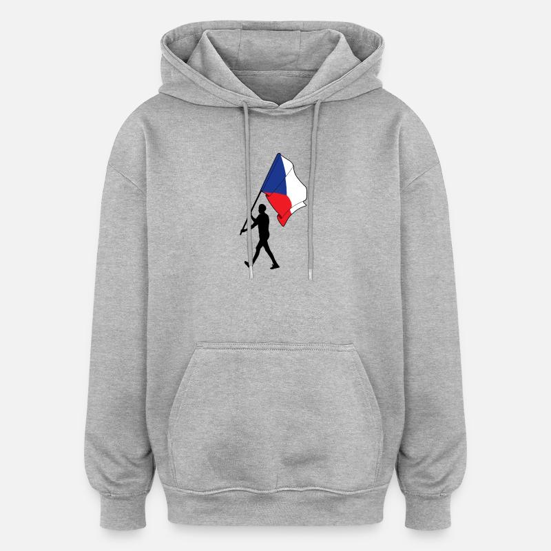 Drapeau République tchèque homme marchant - Sweat à capuche oversize unisexe - gris chiné
