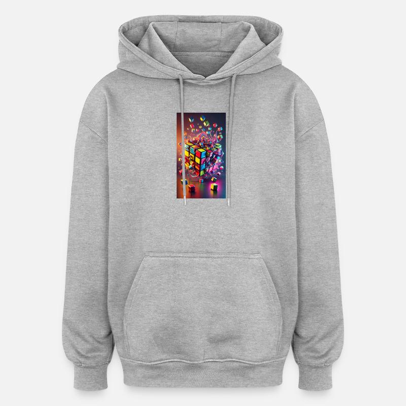 Cube d’explosion de couleur - Sweat à capuche oversize unisexe - gris chiné