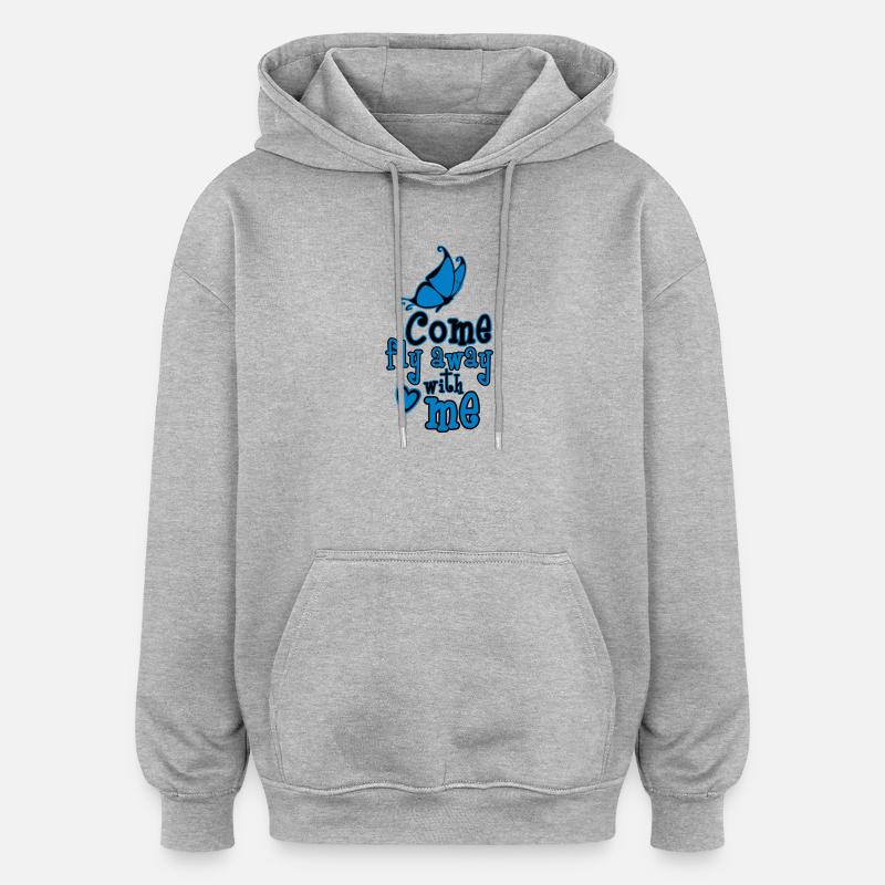 Komm, flieg mit mir weg - Oversized Unisex Hoodie - Grau meliert
