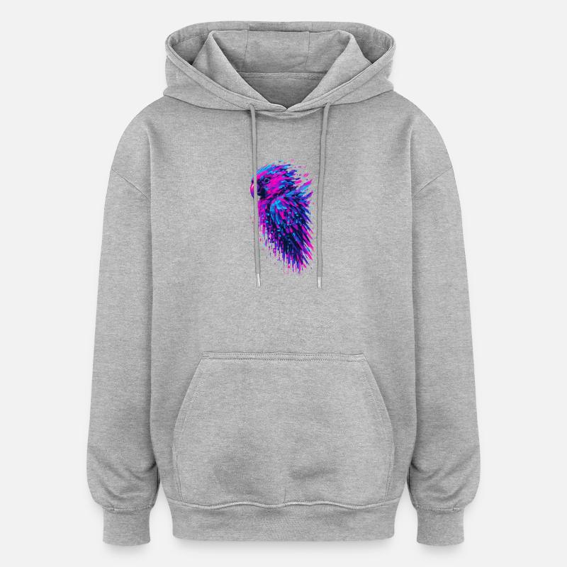 Papagei-Glitch-Kunst Cyber-Vibration - Oversized Unisex Hoodie - Grau meliert
