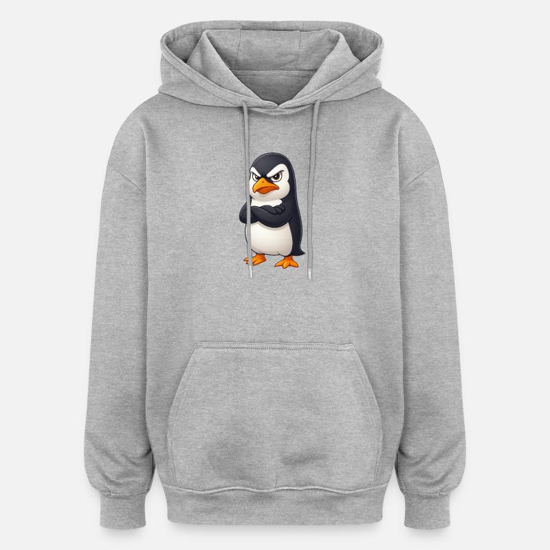 Süßer Pinguin Cartoon grumpy beleidigt lustig - Sweat à capuche oversize unisexe - gris chiné