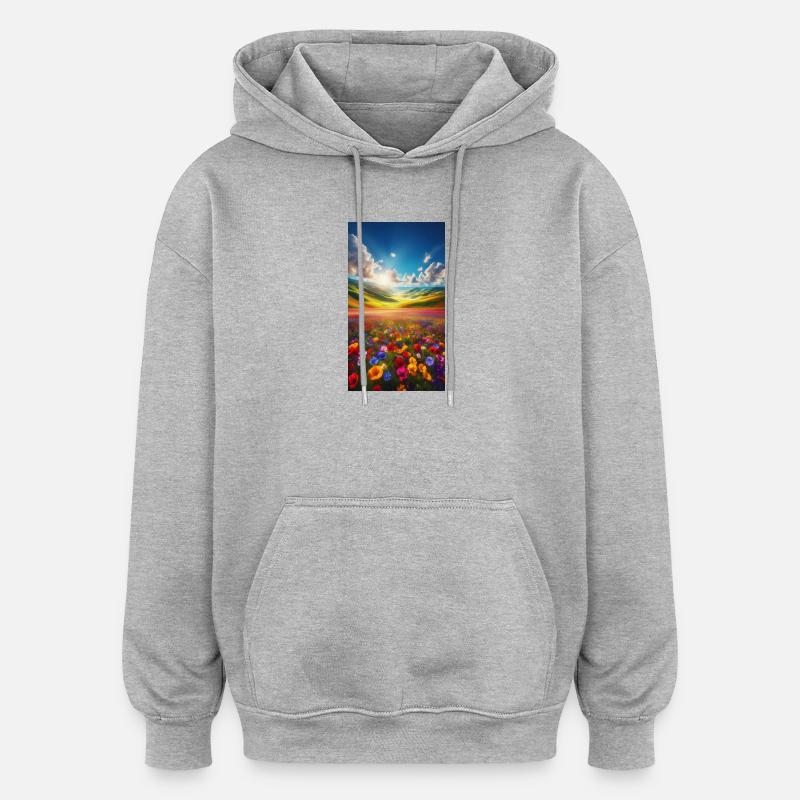 Prairie arc-en-ciel au soleil - Sweat à capuche oversize unisexe - gris chiné