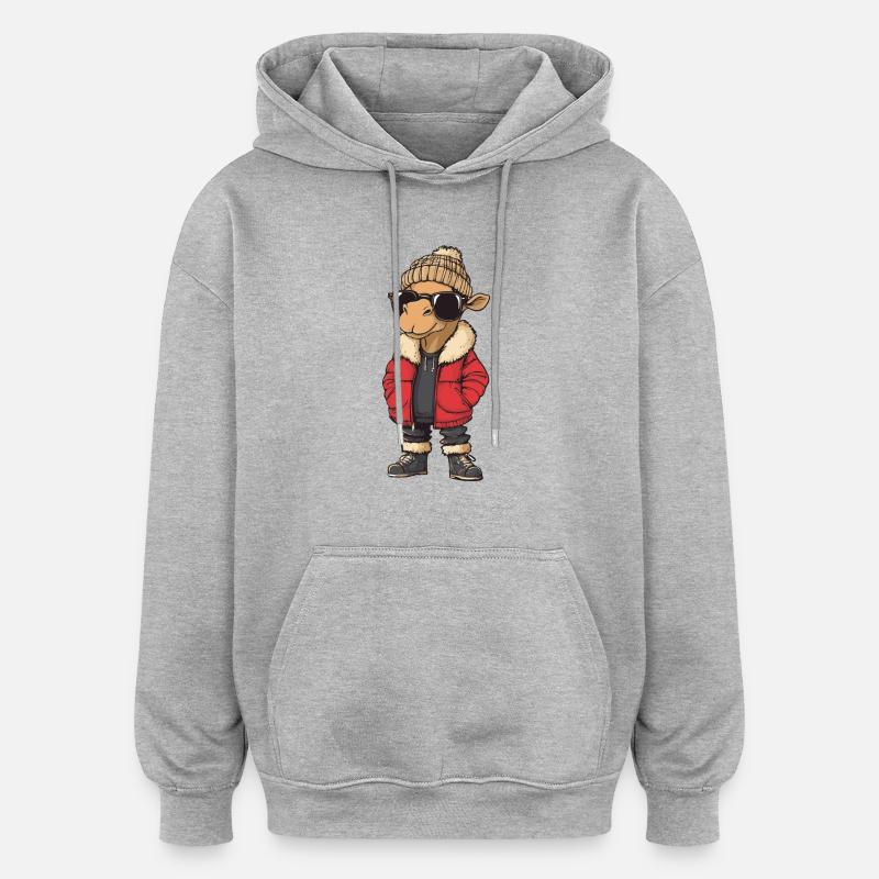 Kamel Winter Comic - Oversized Unisex Hoodie - Grau meliert